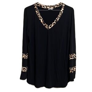 Women’s EGS, Leopard V-Neck, Part Leopard Print Long Sleeves, Size Small